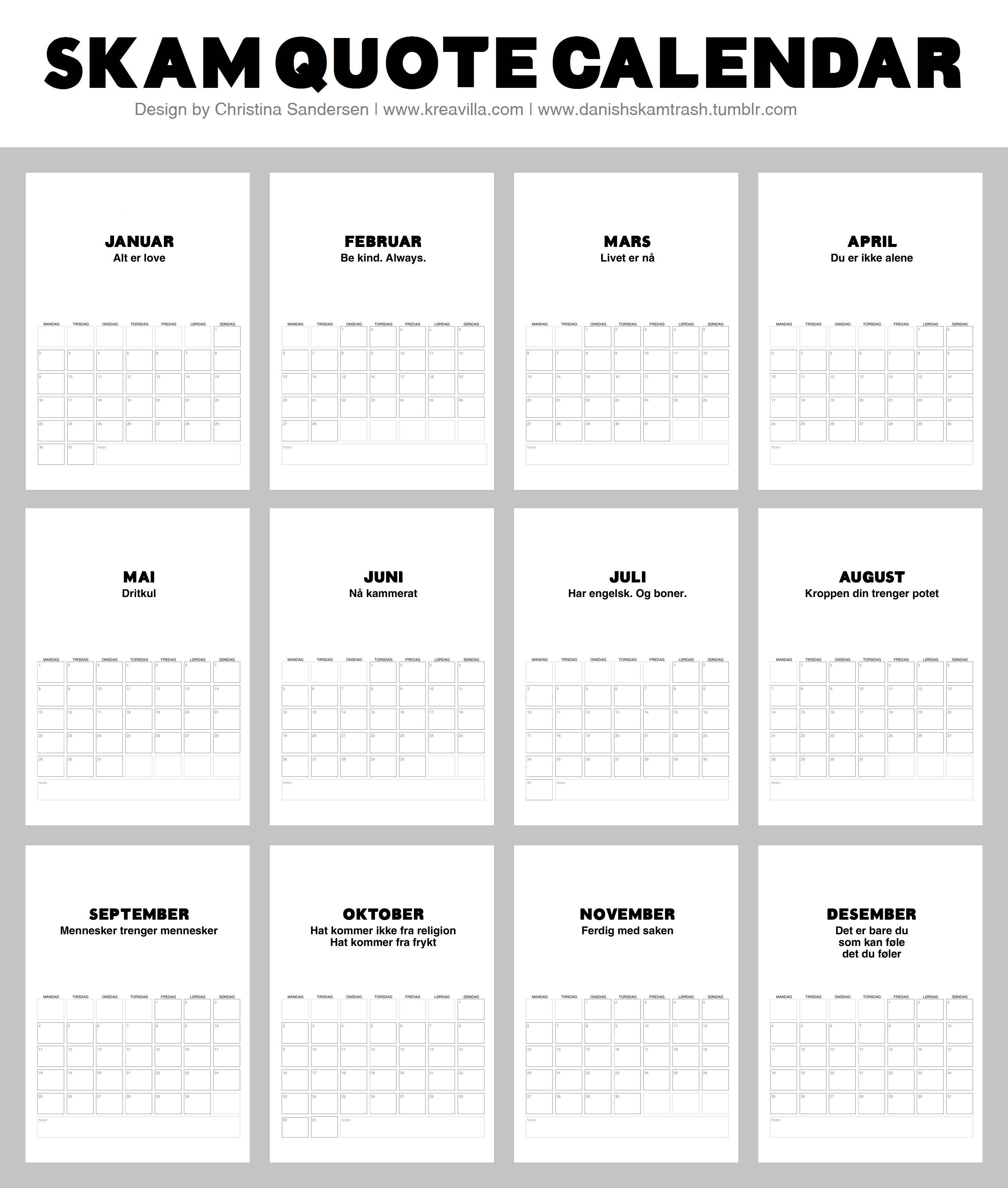 Printable Skam Quote Calendar | KreaVilla